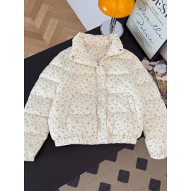 [Cozy Fleece-Lined Jacket] Cozy Fleece-Lined Jacket | Women's Zip-Up with Floral Pattern | Long Sleeve, Button-Up Front for Fall & Winter