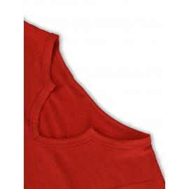 [Festive Christmas Tree Print Tee ] Women'S Christmas Tree Print T-Shirt, Polyester Blend, V-Neck, Short Sleeve, Knit Fabric, Casual Pullover with Slight Stretch, for Festive Holiday Top