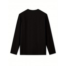 Women's Casual Long Sleeve T-Shirt with Fox & Maple Leaf Geometric Print - Vibrant Orange & Red on Grey, Round Neck, Machine Washable, Spring/Summer Vacation & Casual Attire, Versatile Streetwear, Spring Summer Apparel, Comfortable Fabric