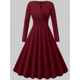 Women's Elegant 50s, 60s, Retro Pleated Wedding Party Date Evening Gown Dress, Fashionable Waist-Cinching Flowy Temperamental Cocktail Lace-Up Backless Aesthetic Longline Maxi