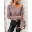 Women'S Elegant V-Neck Long Sleeve Sweater - Backless Design with Lace-like Back Panel, Soft Brown Round Neck Pullover for Spring/Fall, Casual & Formal Outfits