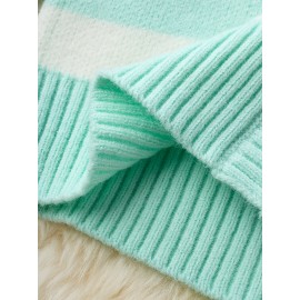 [Cute Sweater] Cozy White Hooded Cardigan Sweater | Women's Casual Pullover with Pastel Rainbow Stripes, Button Front Placket & Pom-Pom Detail, Medium Elasticity, Relaxed Fit, Comfortable Texture, Stylish, Fall Winter Layering Piece