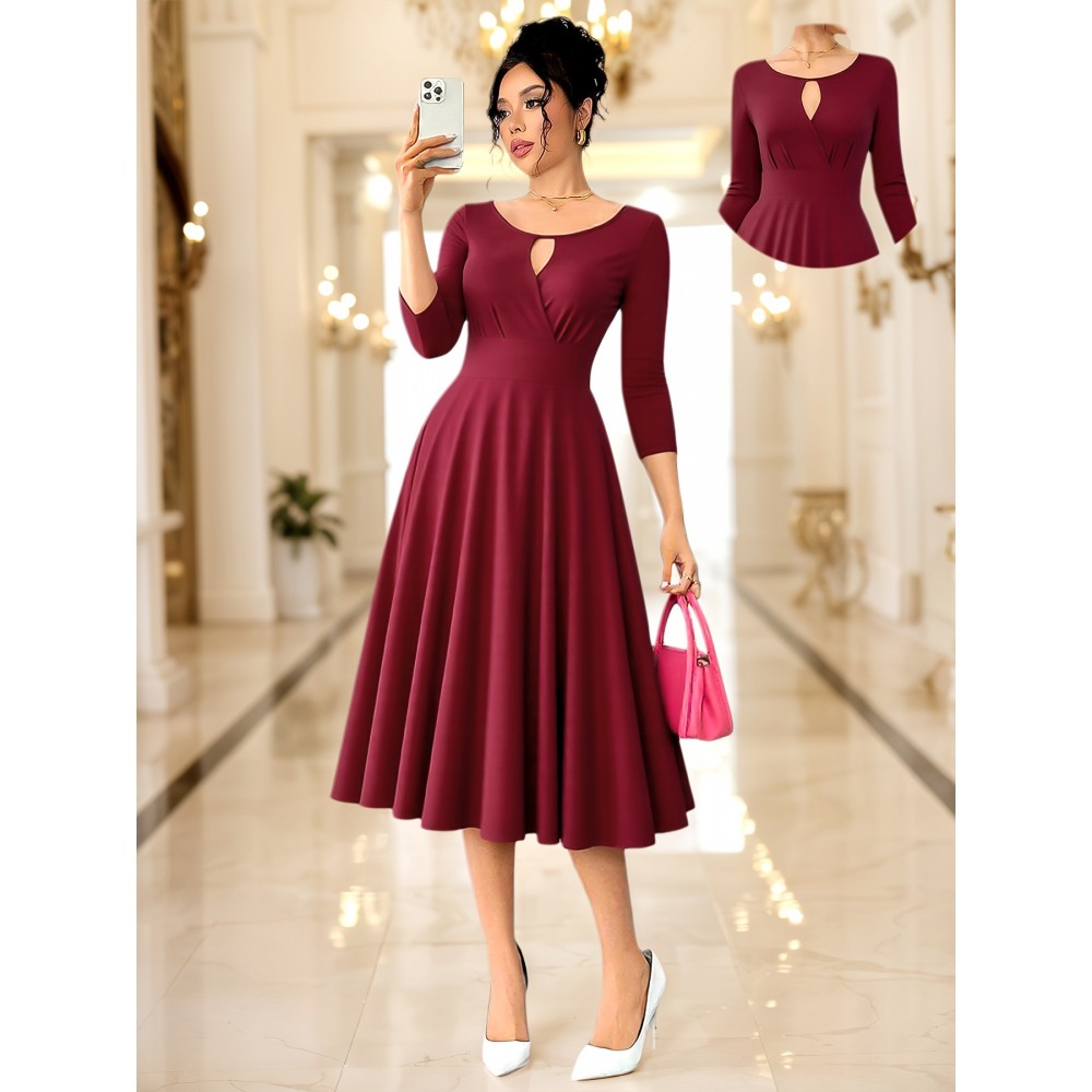 Women's Elegant 50s, 60s, Retro Pleated Wedding Party Date Evening Gown Dress, Fashionable Waist-Cinching Flowy Temperamental Cocktail Lace-Up Backless Aesthetic Longline Maxi